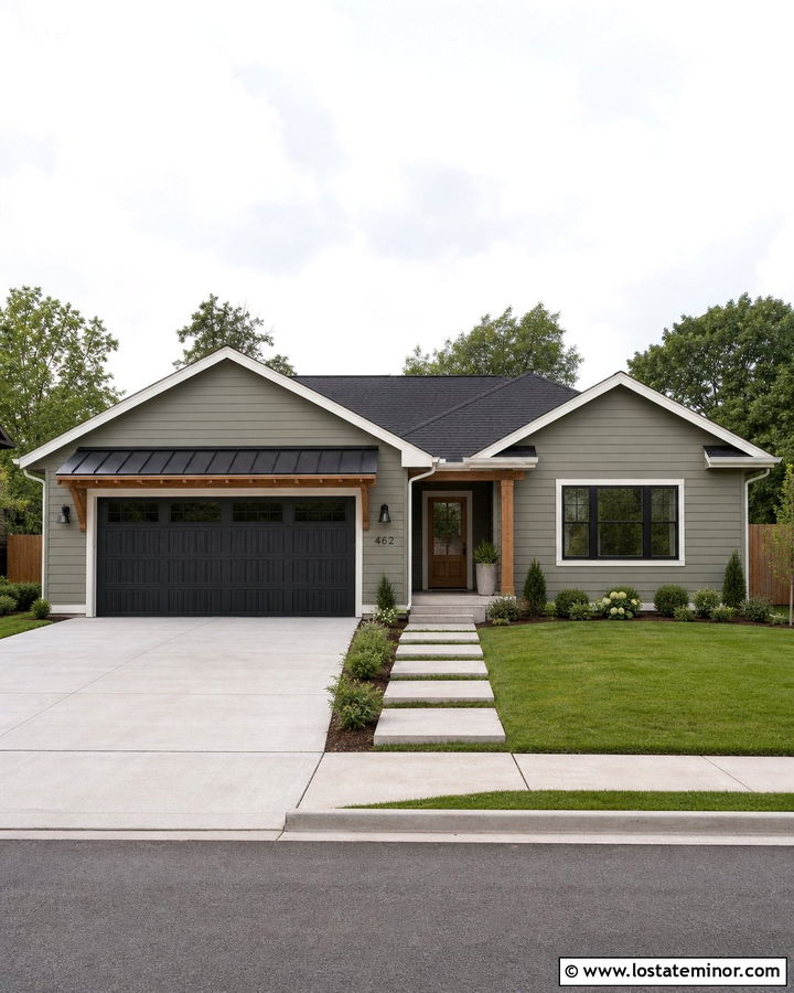 Olive Green Ranch House With Garage Awning - 30 Olive Green House Design With Awning Ideas