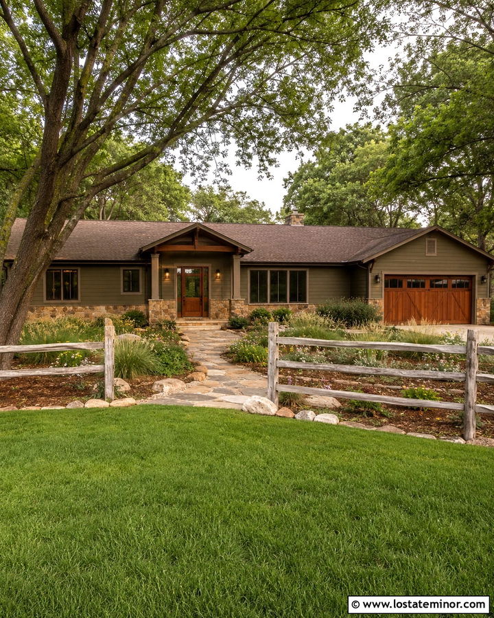 Olive Green Ranch House With Split Rail Fence - 30 Olive Green House Design With Fence Ideas