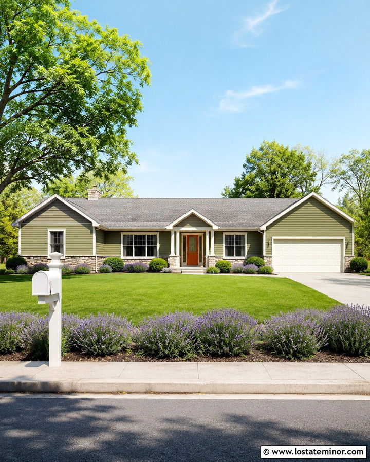 Olive Green Ranch House With White Mailbox - 30 Olive Green House Design With Mailbox Ideas