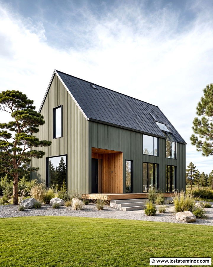 Olive Green Scandinavian Gable House - 30 Olive Green House Design With Gables Ideas