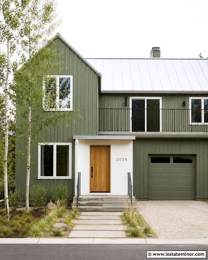 Olive Green Scandinavian House With Silver House Numbers - 30 Olive Green House Design With House Numbers Ideas