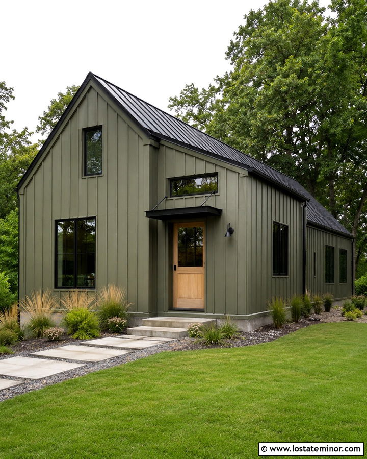 Olive Green Scandinavian House With Wood Dutch Door - 30 Olive Green House Design With Dutch Door Ideas