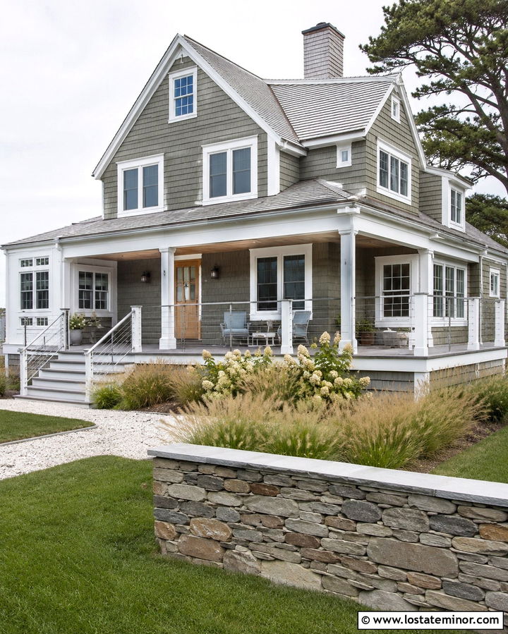 Olive Green Shingle House With Coastal Deck - 30 Olive Green House Design With Deck Ideas