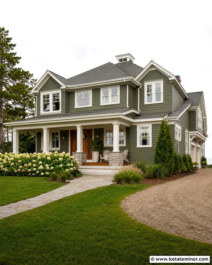 Olive Green Shingle House With Cream Trim - 30 Olive Green House Design With Shingles Ideas