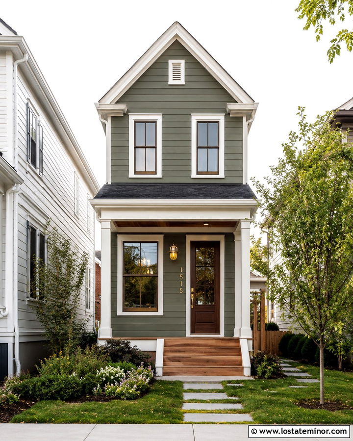 Olive Green Shotgun House With Vertical Door Numbers - 30 Olive Green House Design With House Numbers Ideas