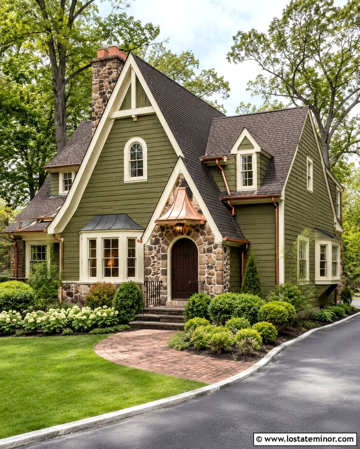 Olive Green Siding With Copper Accents - 30 Olive Green House Design With Siding Ideas