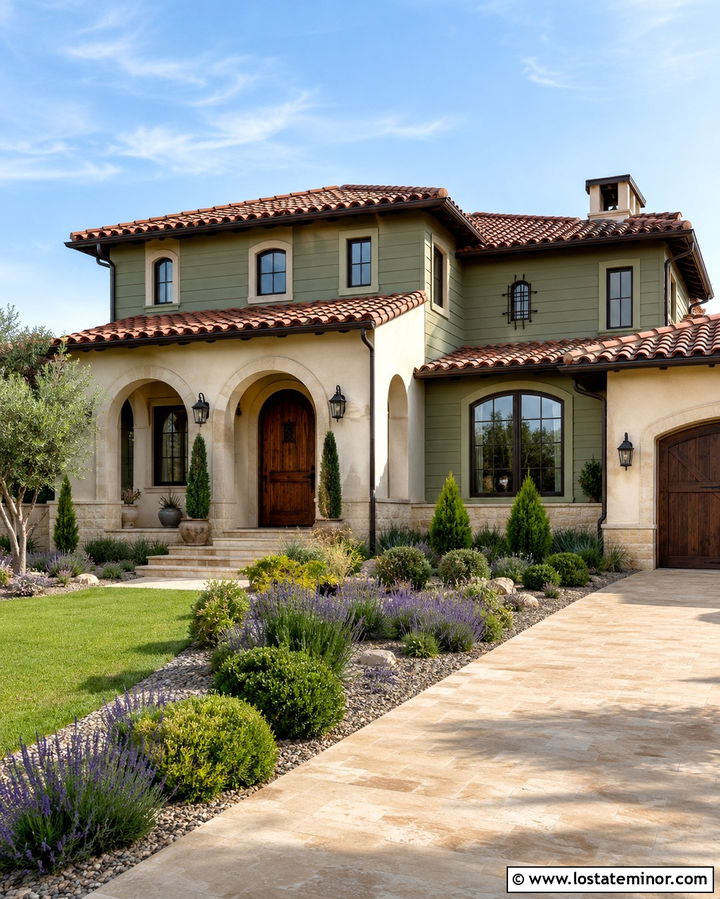 Olive Green Siding With Terracotta Roof - 30 Olive Green House Design With Siding Ideas