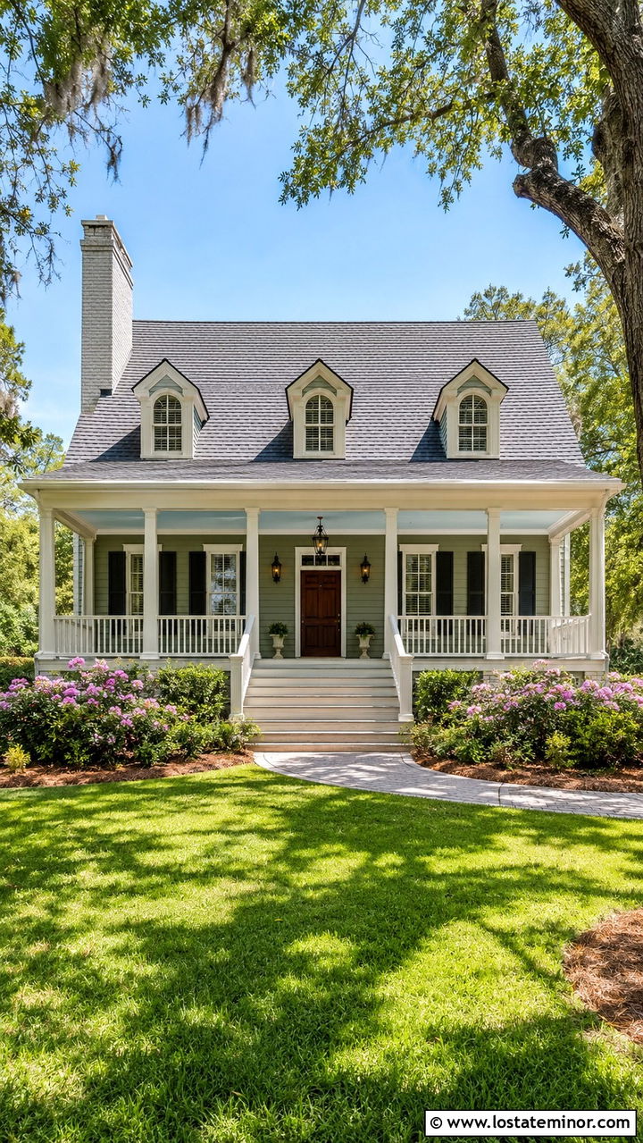 Olive Green Southern House With Whitewashed Chimney - 30 Olive Green House Design With Chimney Ideas