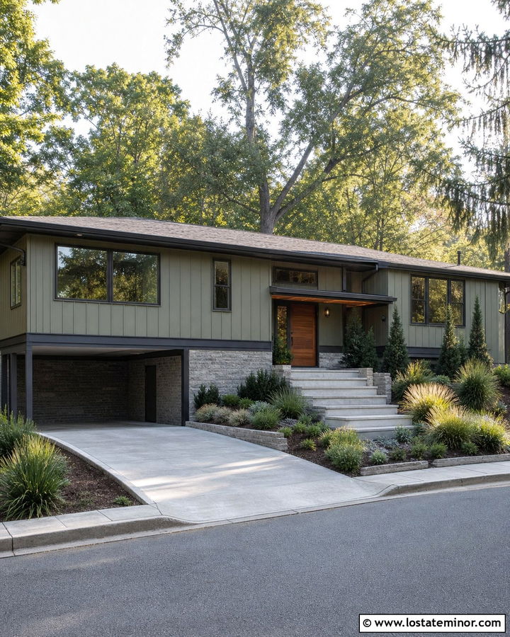 Olive Green Split Level House With Open Carport - 30 Olive Green House Design With Carport Ideas