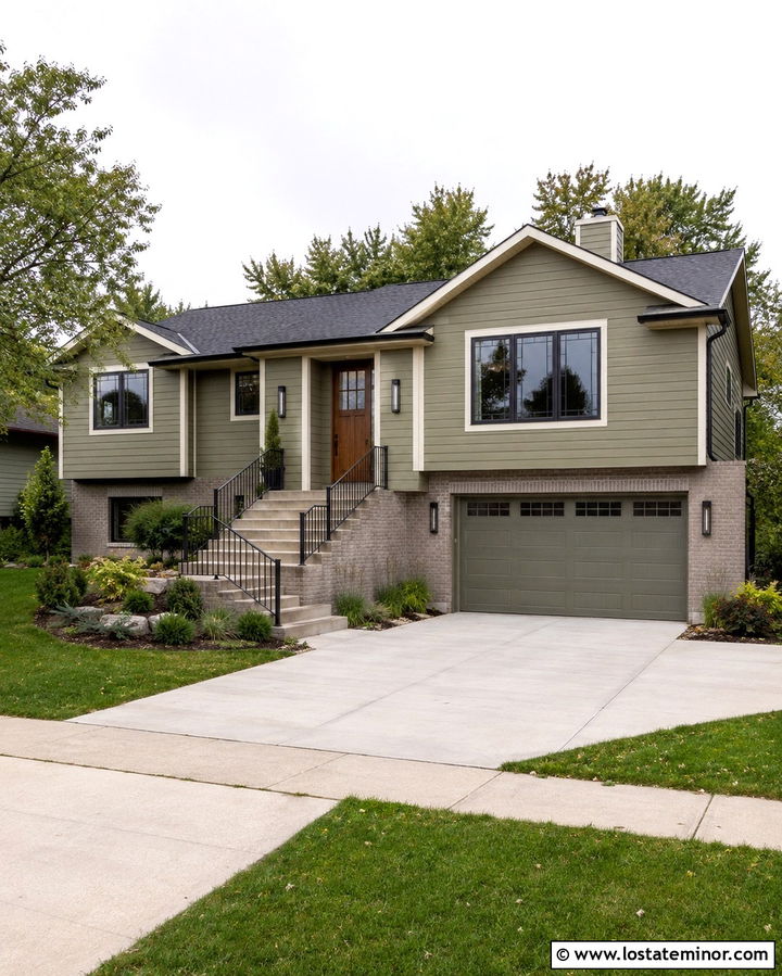 Olive Green Split Level With Gray Shingles - 30 Olive Green House Design With Shingles Ideas