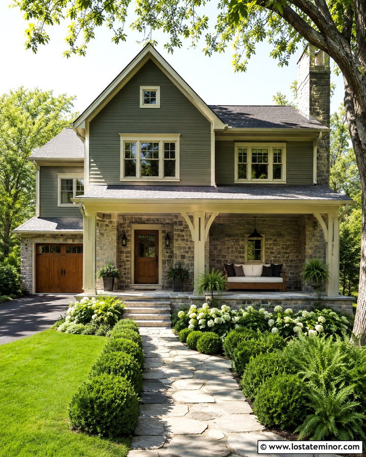 Olive Green Stone House With Alcove Daybed - 30 Olive Green House Design With Daybed Ideas