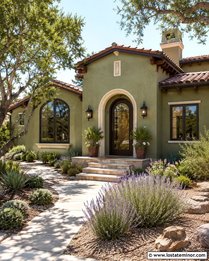Olive Green Stucco House With Storm Door - 30 Olive Green House Design With Storm Door Ideas
