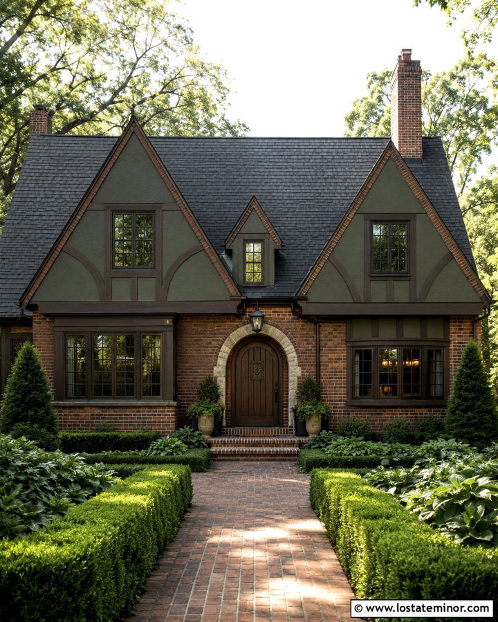 Olive Green Tudor With Brick Dormers - 30 Olive Green House Design With Dormers Ideas