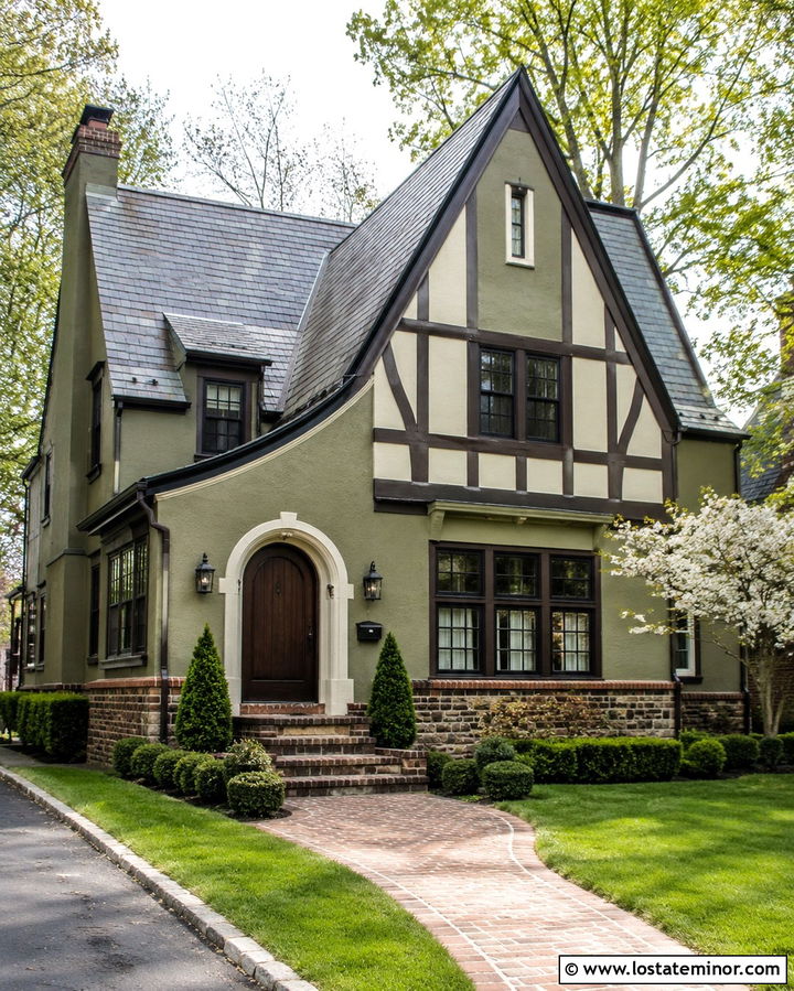 Olive Green Tudor With Bronze Mailbox - 30 Olive Green House Design With Mailbox Ideas