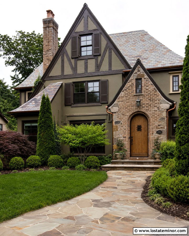 Olive Green Tudor With Bronze Shutters - 30 Olive Green House Design With Shutters Ideas