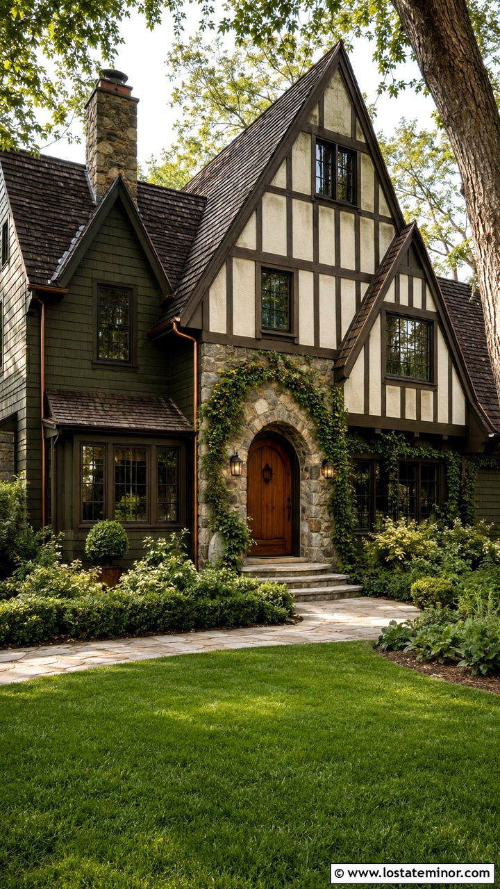 Olive Green Tudor With Cedar Shake Gables - 30 Olive Green House Design With Cedar Shake Ideas