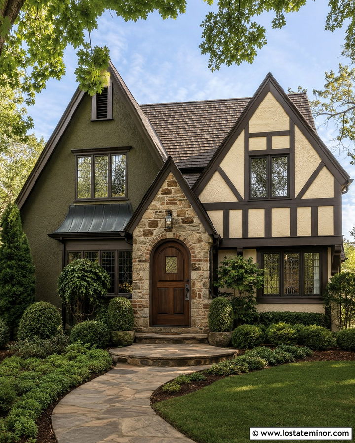 Olive Green Tudor With Stained Dutch Door - 30 Olive Green House Design With Dutch Door Ideas