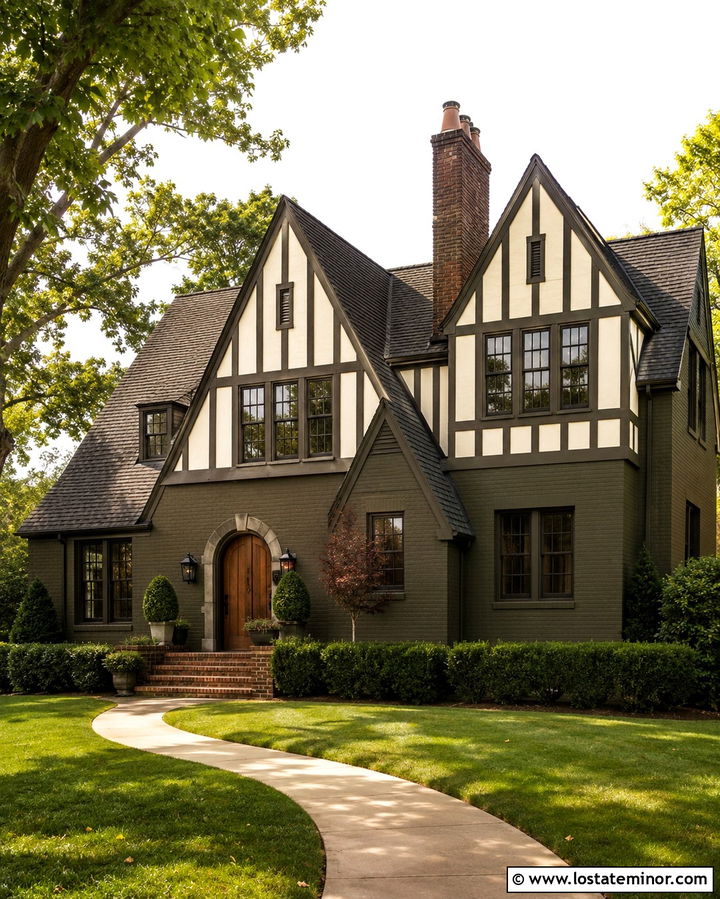 Olive Green Tudor With Timber Gables - 30 Olive Green House Design With Gables Ideas