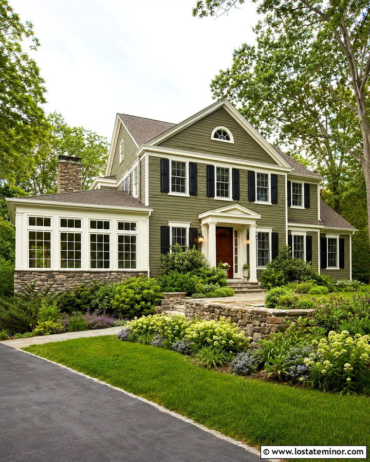 Olive Green Two Story House With Sunroom Addition - 30 Olive Green House Design With Sunroom Ideas