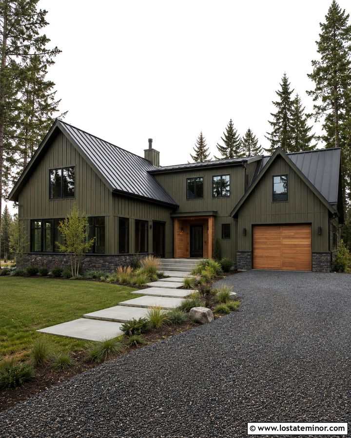 Olive Green Vertical Siding With Metal Roof - 30 Olive Green House Design With Siding Ideas