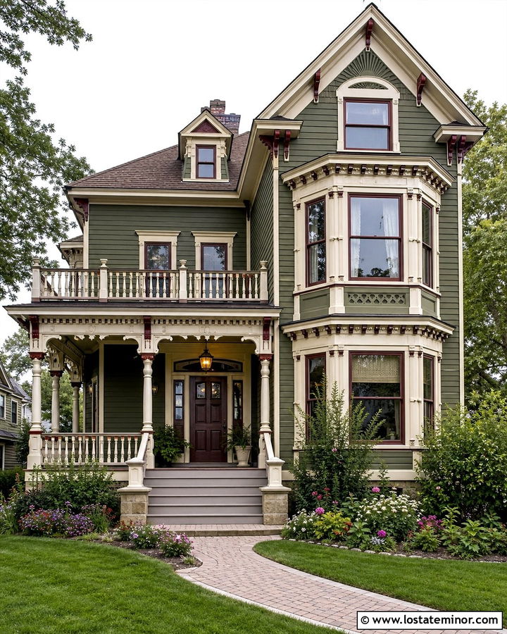 Olive Green Victorian With Burgundy Accents - 30 Olive Green House Design With Accents Ideas