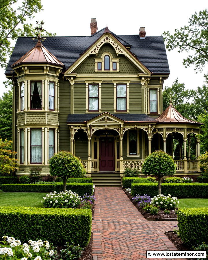 Olive Green Victorian With Copper Dormers - 30 Olive Green House Design With Dormers Ideas