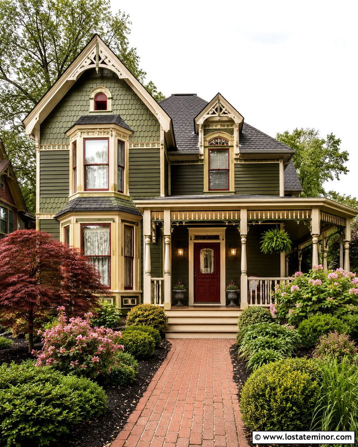 Olive Green Victorian With Decorative Mailbox - 30 Olive Green House Design With Mailbox Ideas