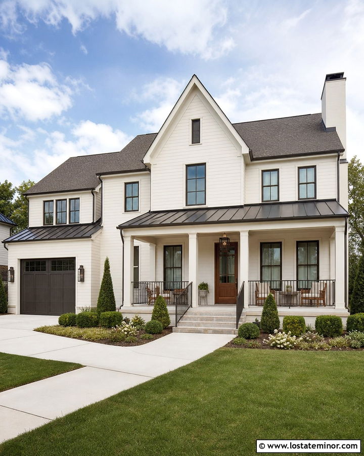 Oyster White House With Bronze Porch - 30 Warm White House Design With Front Porch Ideas