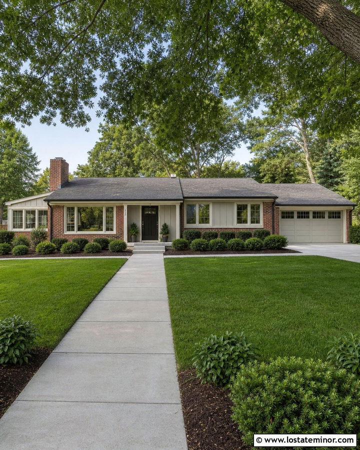 Pale Greige Ranch With Antique Red Brick - 30 Greige House Design With Brick Accents Ideas