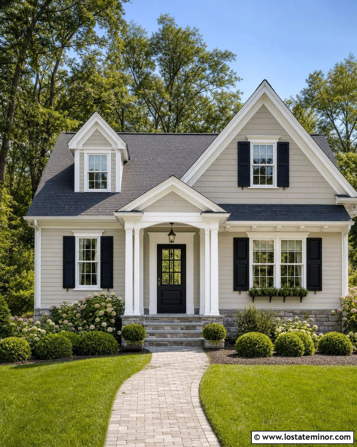 Pale Oak Greige House With Chantilly Lace Trim - 30 Greige House Design With Trim Ideas