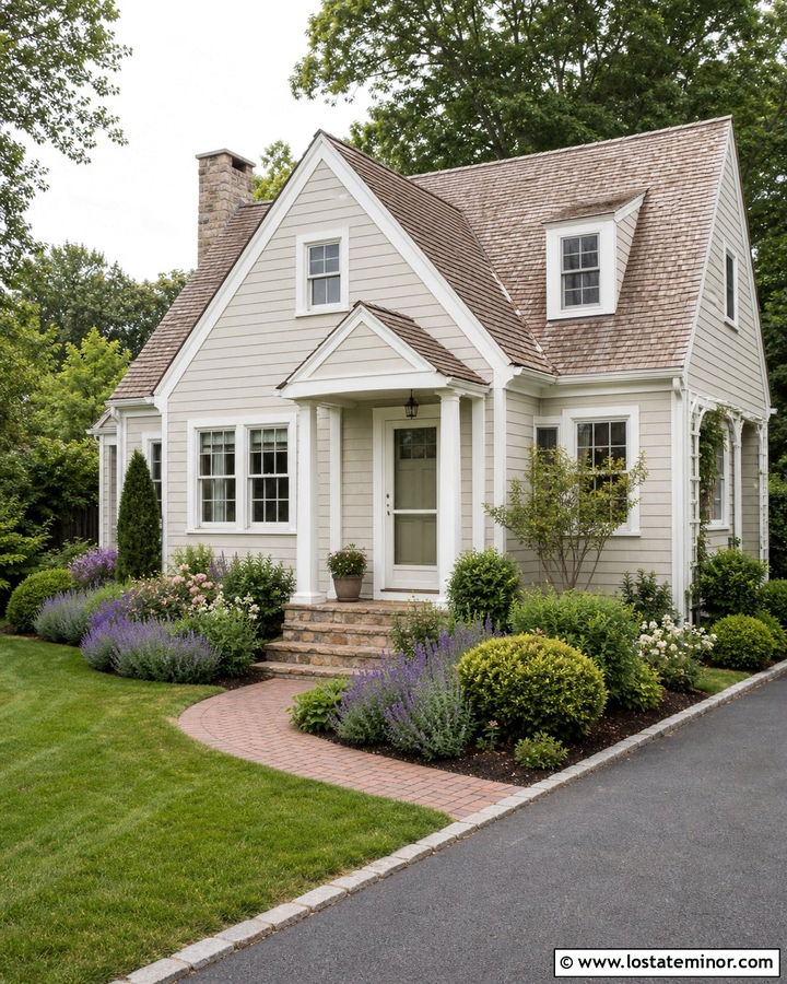 Pale Oak House With Cream Storm Door - 30 Greige House Design With Storm Door Ideas