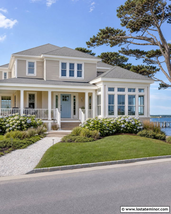 Pale Tan Coastal House With White Sunroom - 30 Tan House Design With Sunroom Ideas