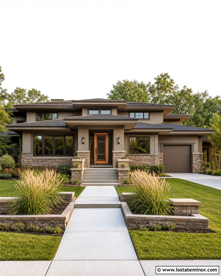 Pashmina House With Copper Storm Door - 30 Greige House Design With Storm Door Ideas