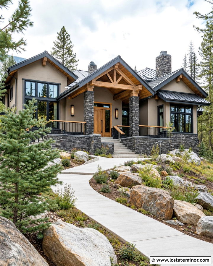 Pashmina Mountain House With Slate Stone - 30 Beige House Design With Stone Accents Ideas