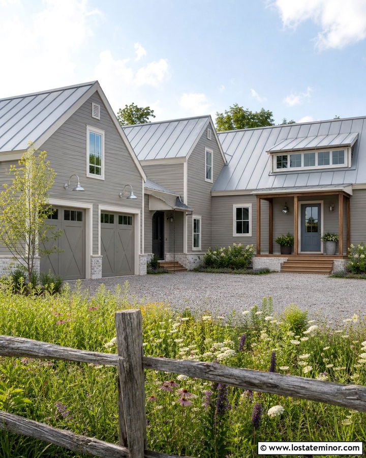 Pavestone House With Galvanized Lights - 30 Greige House Design With Light Fixtures Ideas