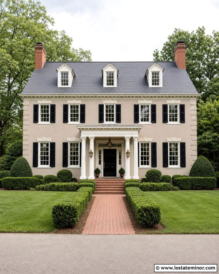 Pavilion Beige House With White Coffered Ceiling - 30 Beige House Design With Porch Ceiling Ideas