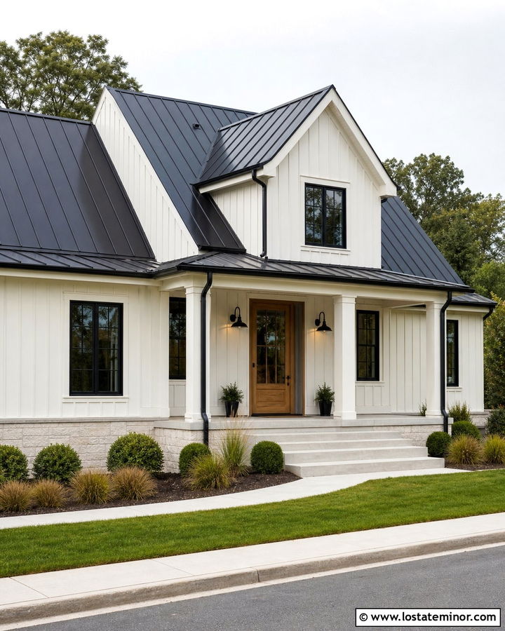 Pearly White Modern Farmhouse With Retractable Screen Door - 30 Warm White House Design With Screen Door Ideas
