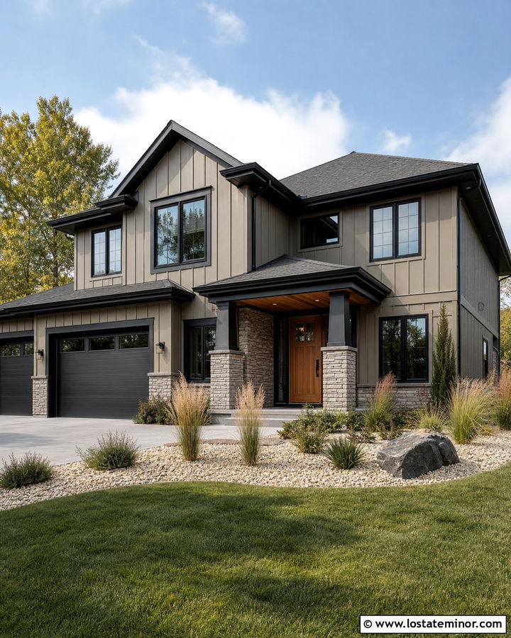 Perfect Greige House With Black Trim - 30 Greige House Design With Trim Ideas
