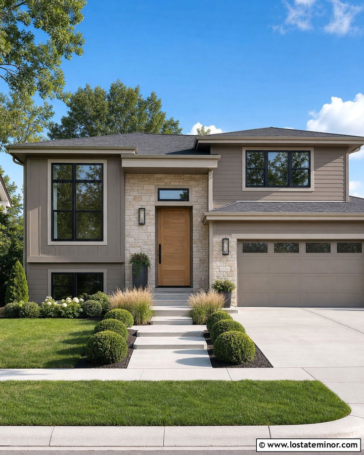 Perfect Greige House With Light Stone Entry - 30 Greige House Design With Stone Accents Ideas