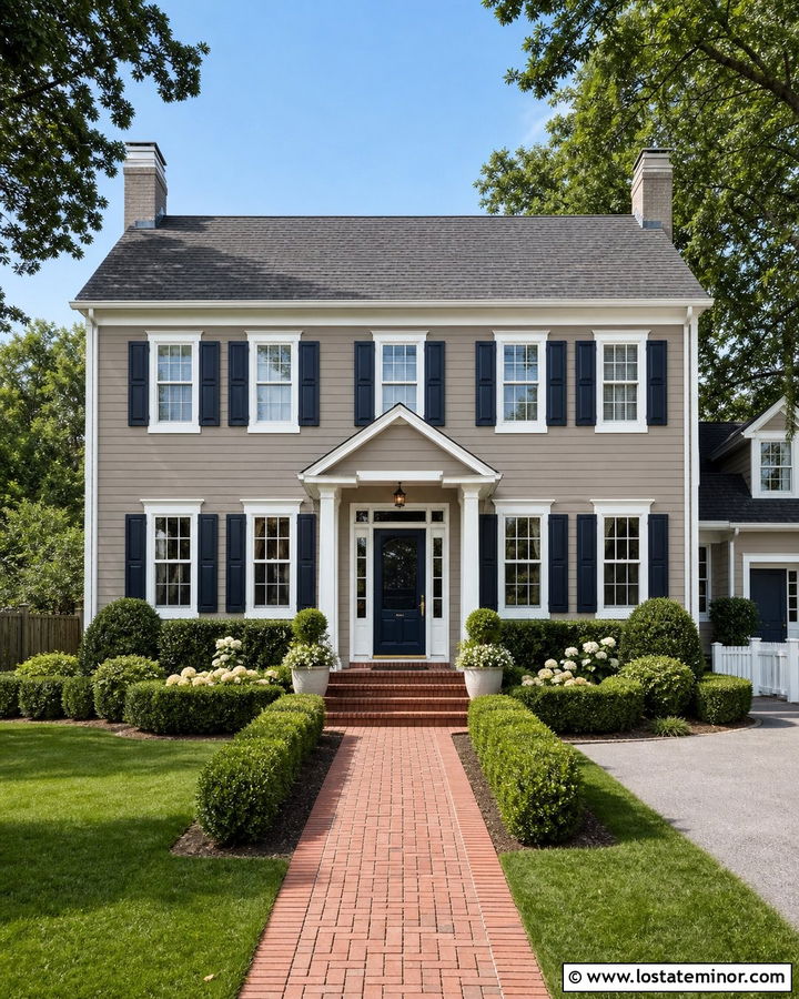 Perfect Greige House With Navy Storm Door - 30 Greige House Design With Storm Door Ideas