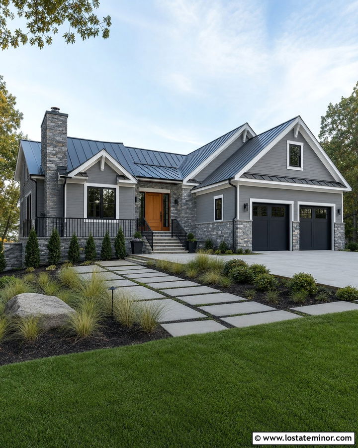 Pewter Board and Batten With Bluestone - 30 Stone House Design With Board and Batten Ideas