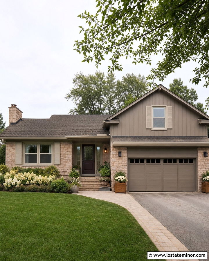 Pink Stone House With Taupe Trim - 30 Stone House Design With Trim Ideas