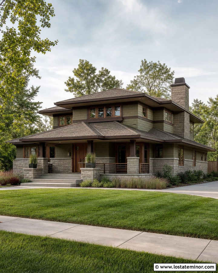 Prairie House With Stone And Shingles - 30 Stone House Design With Shingles Ideas