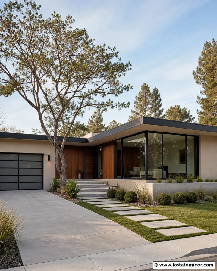 Putty Tan Midcentury House With Flat Roof Sunroom - 30 Tan House Design With Sunroom Ideas