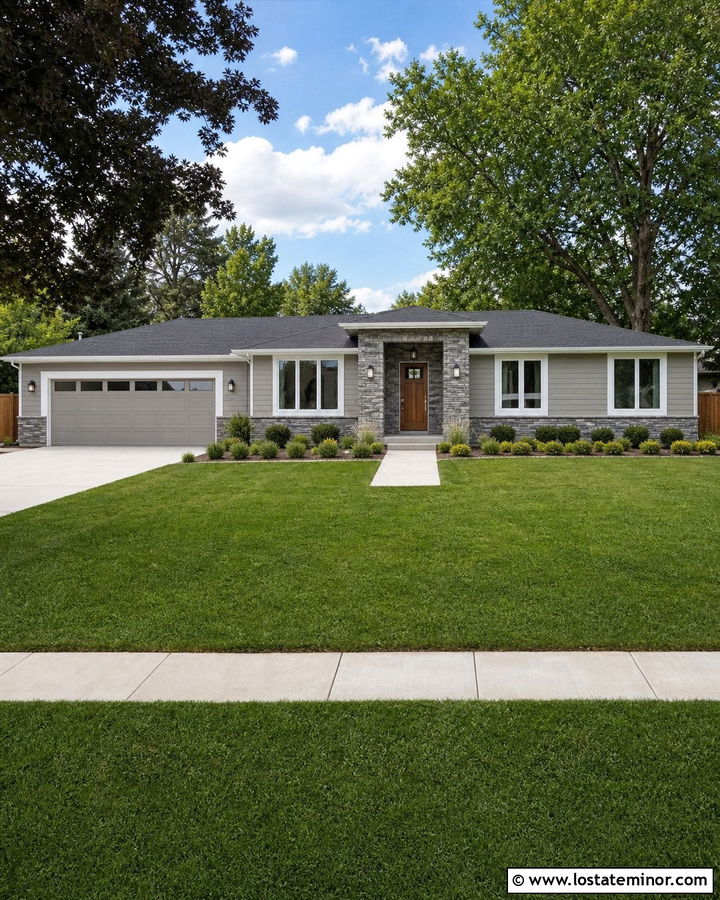 Ranch Siding And Stone Entry - 30 Stone House Design With Siding Ideas