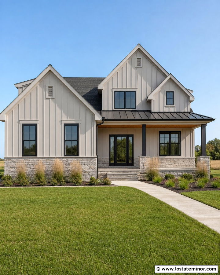 Repose Gray House With Black Storm Door - 30 Greige House Design With Storm Door Ideas