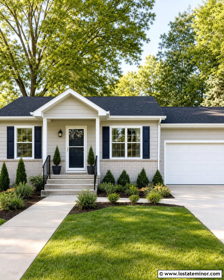 Repose Gray House With White Midview Storm Door - 30 Greige House Design With Storm Door Ideas