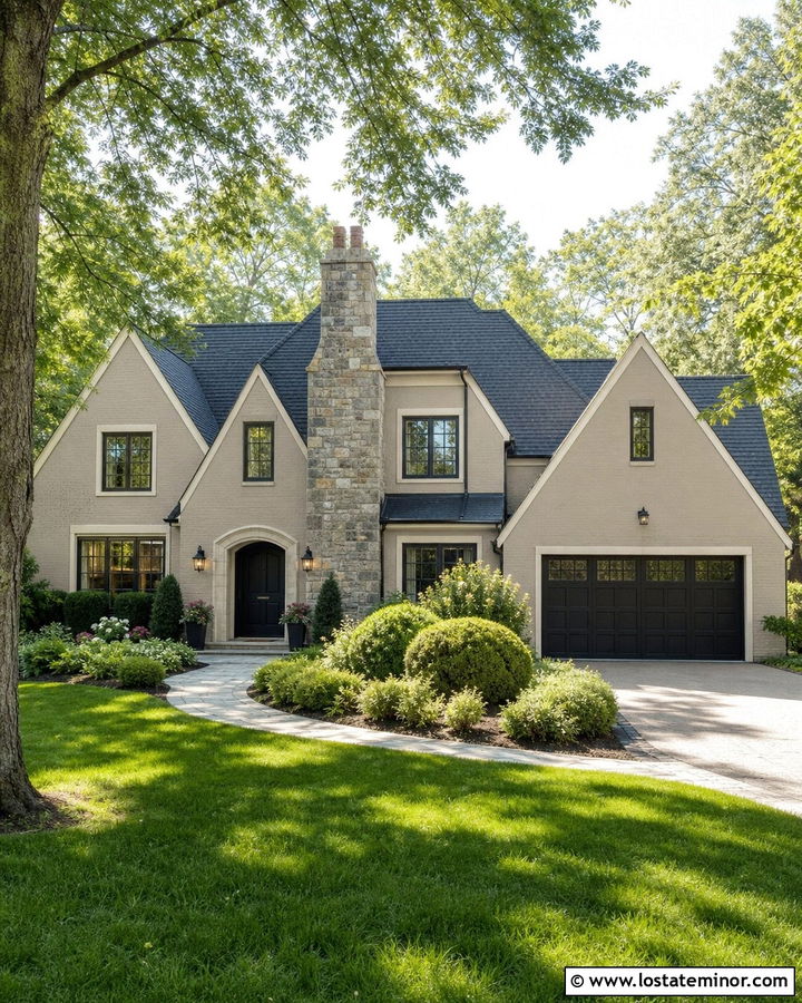 Revere Pewter House With Black Garage Door - 30 Beige House Design With Garage Door Ideas