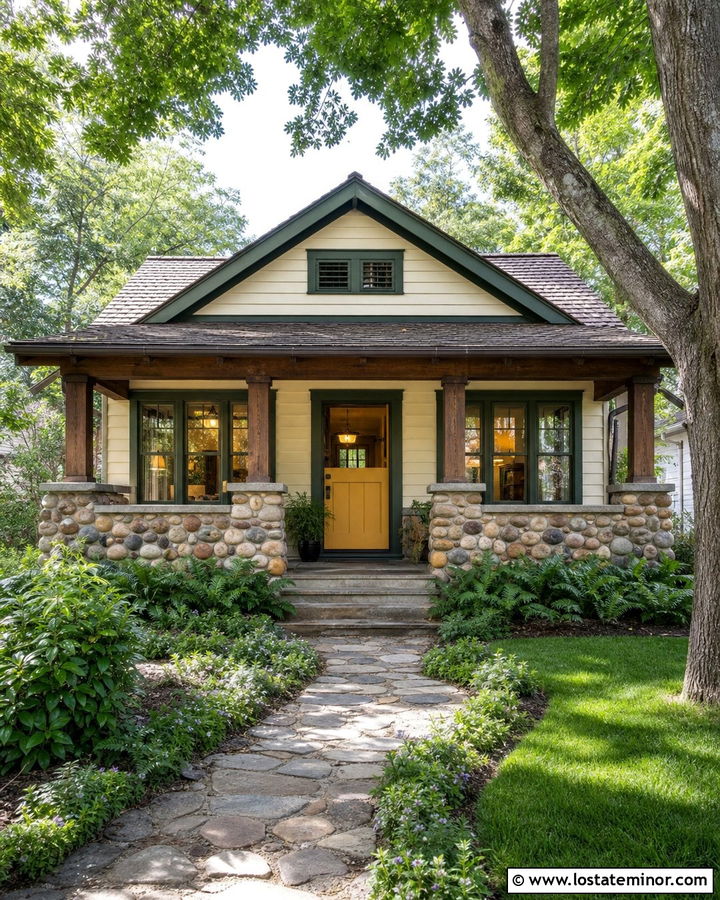River Rock Bungalow With Yellow Dutch Door - 30 Stone House Design With Dutch Door Ideas