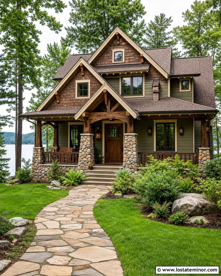 River Rock House With Cedar Shake Siding - 30 Stone House Design With Cedar Shake Ideas